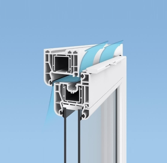 Cross-section illustration of a PVC window with the Air-Vent vent installed